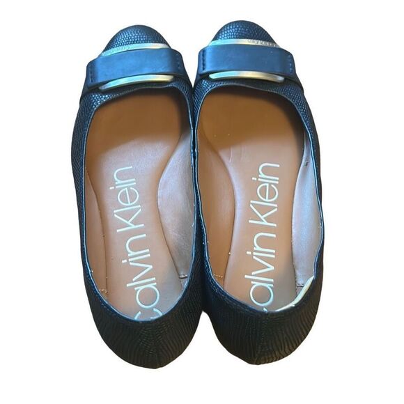 Calvin Klein Black Textured Ballet Flats with Silver Buckle Detail Women US 7 - Picture 5 of 8
